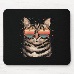 Retro Cat With Sungles Heart Love Cute Cat Valenti Mouse Pad