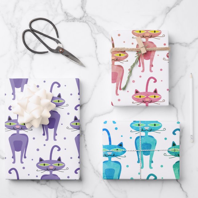 Retro Cat Wrapping Paper, Gift wrapping paper  (Front)