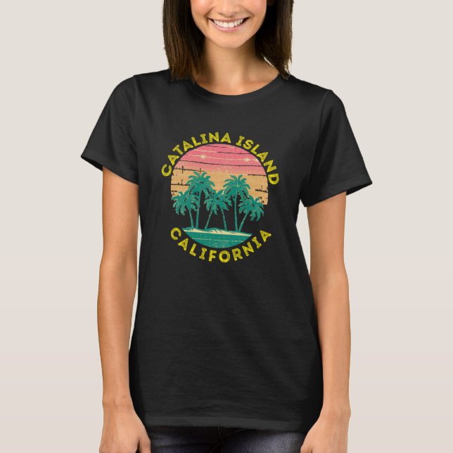 Retro Catalina Island Vacation Souvenir Palm Tree T-Shirt (Front)