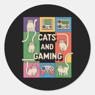 Retro Cats And Gaming Funny Cat Lover And Video Ga Classic Round Sticker