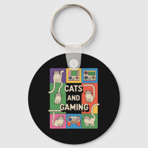 Retro Cats And Gaming Funny Cat Lover And Video Ga Key Ring