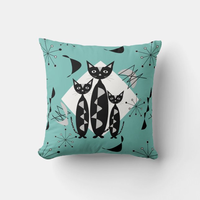 Retro Cats Atomic Starburst Modern Mid Century Cushion (Front)
