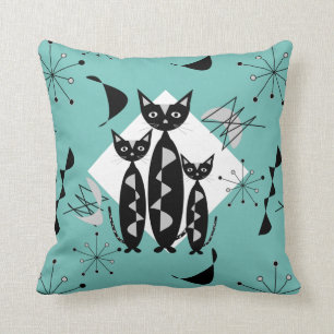 Retro Cats Atomic Starburst Modern Mid Century Cushion