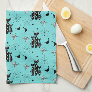 Retro Cats Atomic Starburst Modern Mid Century Kit Tea Towel