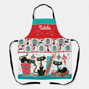 Retro Cats Christmas Apron- Customizable Apron