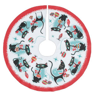Retro Cats Christmas Brushed Polyester Tree Skirt