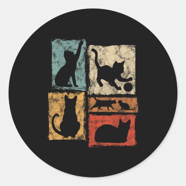 Retro Cats Every Day Habits Graphic For Cat Dad An Classic Round Sticker (Front)