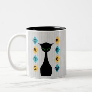 Retro Cats Meow Mid-Century-Modern Grey Two-Tone Coffee Mug