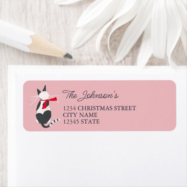 Retro cats pink Christmas Label Return Address Label (Insitu)