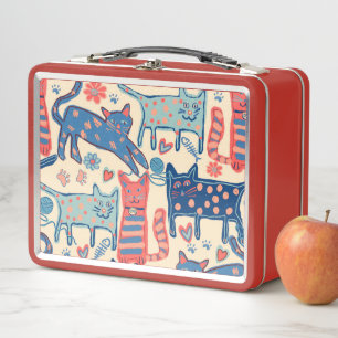 Retro Cats Print Metal Lunch Box