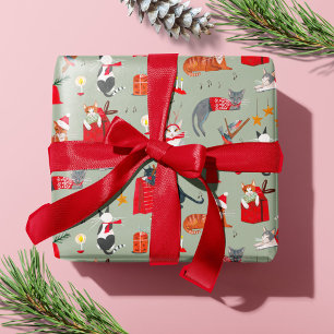 Retro cats vintage green Christmas Wrapping Paper