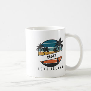 Retro Cedar Beach Long Island Surfboard Surfing Coffee Mug