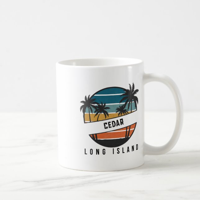 Retro Cedar Beach Long Island Surfboard Surfing  Coffee Mug (Right)