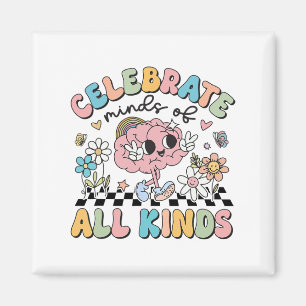 Retro Celebrate Minds Of All Kind Cute Brain Autis Magnet