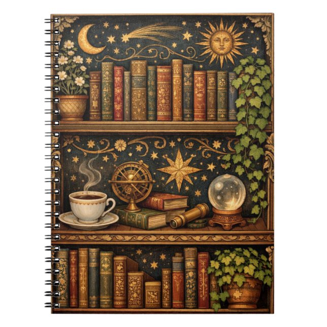 Retro celestial bookshelf book coffee lover (Front)
