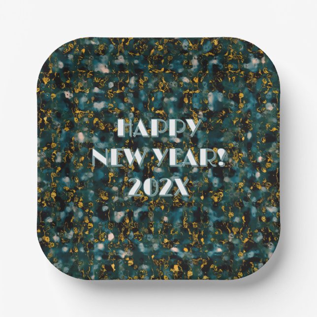 Retro Celestial Confetti Abstract New Years Paper Plate (Front)