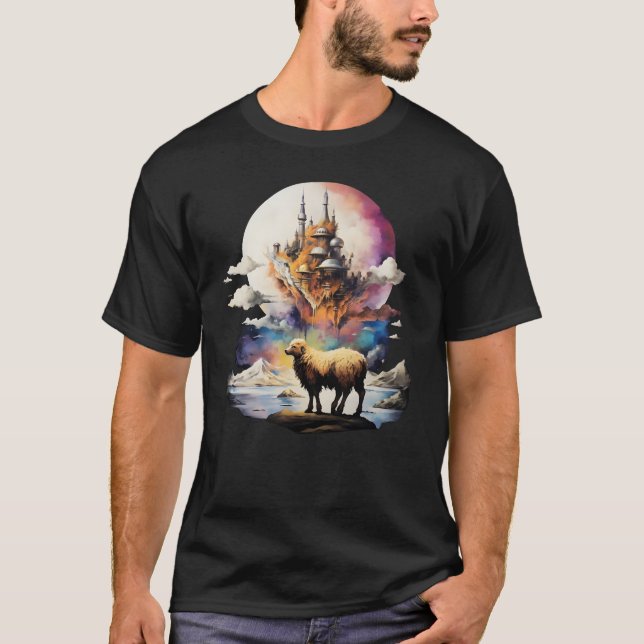 Retro Celestial Moon Sheep Adventure T-Shirt (Front)