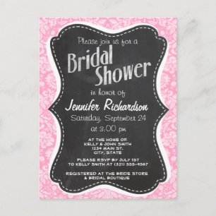 Retro Chalkboard Carnation Pink Damask Pattern Invitation Postcard