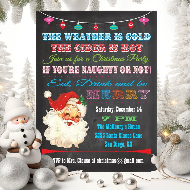 Retro Chalkboard Christmas Party Invitation (Creator Uploaded)