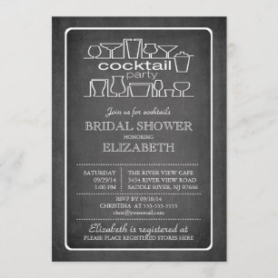 Retro Chalkboard Cocktail Party Bridal shower Invitation