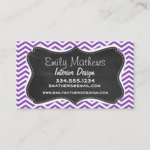 Retro Chalkboard; Deep Lilac Chevron Business Card