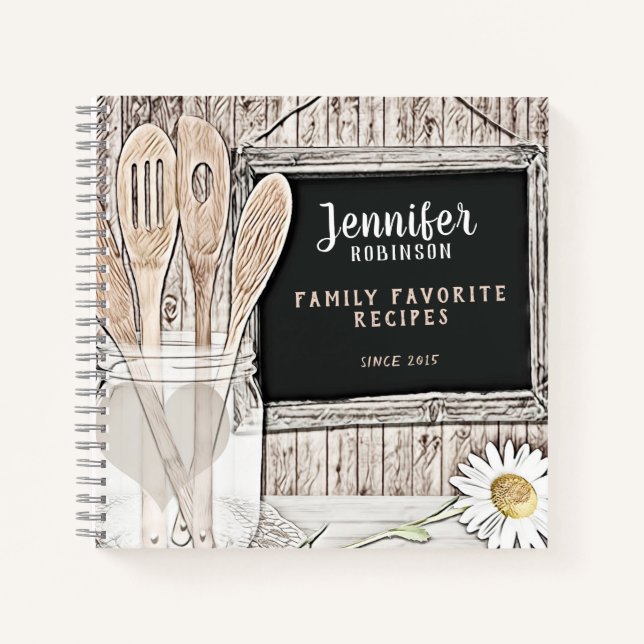 Retro Chalkboard, Mason Jar and Daisy  Notebook (Front)