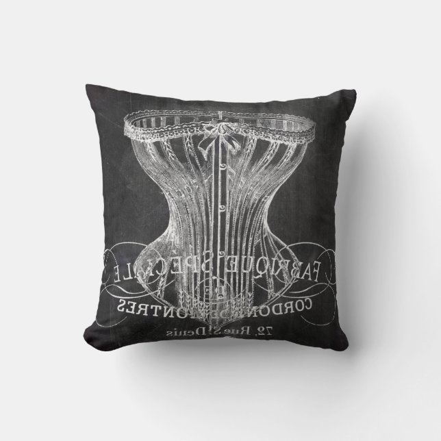 Retro chalkboard scripts victorian lingerie corset cushion (Front)