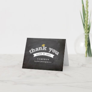 Retro Chalkboard Sketch Photo Graduation Cap Grad Thank You Card