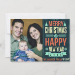 Retro Chalkboard Typography Christmas Photo Holiday Card<br><div class="desc">Rustic retro chalkboard style dark green background and bright retro typography with custom year number and family name . Add your favourite family photo or pet's or baby's first holiday picture... then customise the text. Modern cheerful way to send happy winter holiday greetings to all your friends and loved ones...</div>