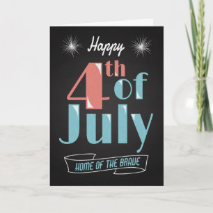 Retro Chalkboard with Fireworks for 4th of July Card
