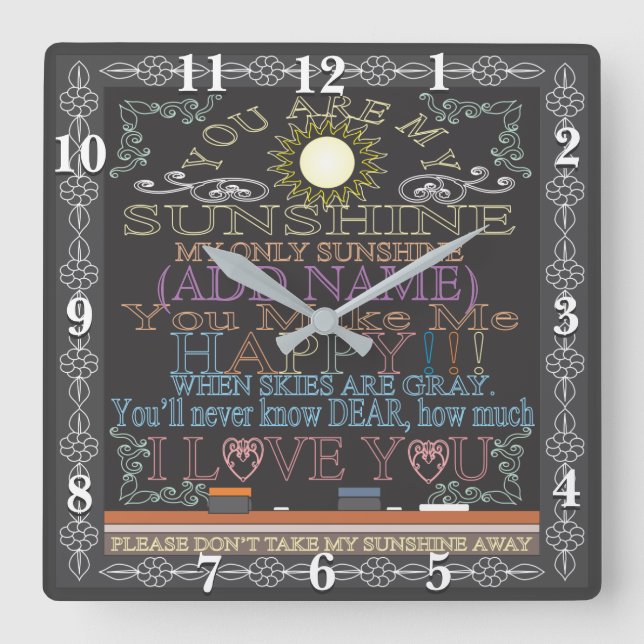 Retro Chalkboard You Are My Sunshine Clock (Front)