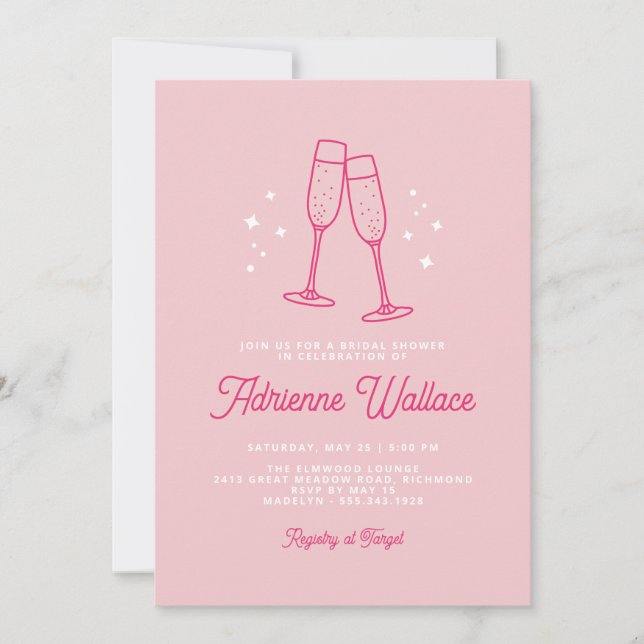 Retro Champagne | Cute Blush Pink Bridal Shower Invitation (Front)