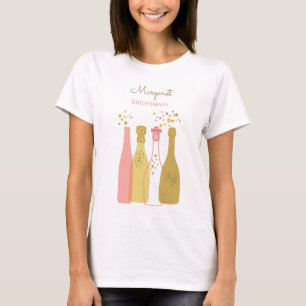 Retro Champagne Cute Personalised Bridesmaid T-Shirt