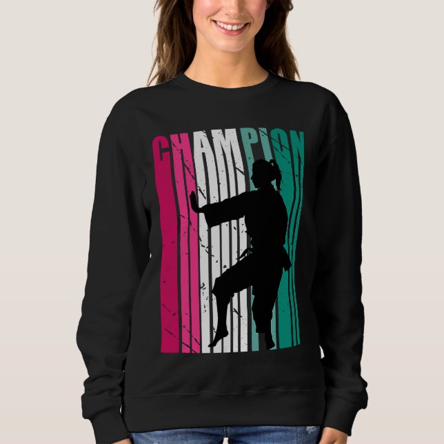 Retro Champion Of Karate Silhouette Colorful Teal  Sweatshirt (Front)