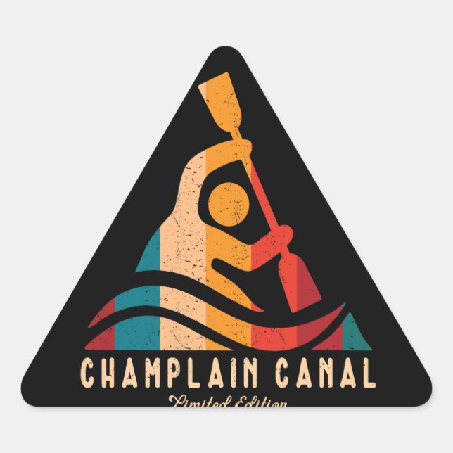 Retro Champlain Canal Kayaking Triangle Sticker (Front)