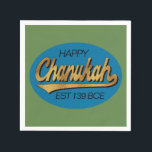 Retro Chanukkah 139 BCE Funny Blue N Green Design Napkin<br><div class="desc">Retro "Happy Chanukah EST 139 BCE, " funny blue and green design, paper, modern napkins. Happy Chanukah/Hanukkah! Personalise by deleting text "Happy" and "EST 139 BC" and adding your own. Use your favourite font style, colour, and size. All elements can be edited: delete, move, resize, rotate, etc. Blue oval shape...</div>