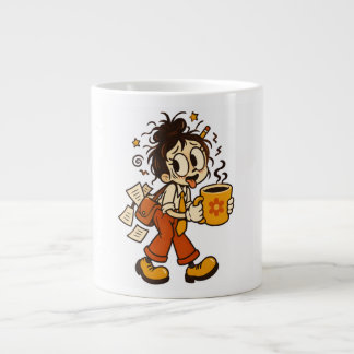 Retro Chaotic Office Girl with Coffee Sticker Large Coffee Mug