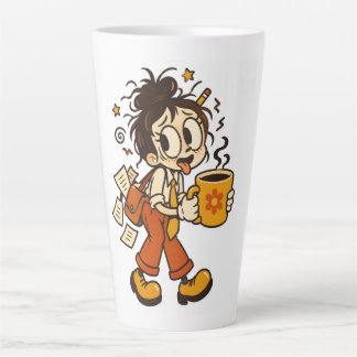 Retro Chaotic Office Girl with Coffee Sticker Latte Mug