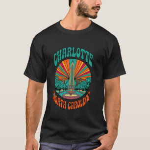 Retro Charlotte North Carolina Skyline Sunset Vint T-Shirt