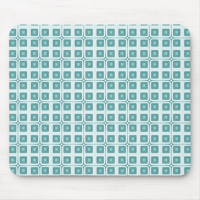Retro Charm Squares Mousepad, Teal Mouse Pad (Front)