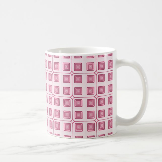 Retro Charm Squares Mug, Magenta Coffee Mug (Right)