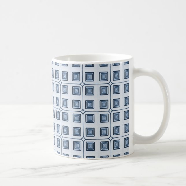 Retro Charm Squares Mug, Navy Blue Coffee Mug (Right)