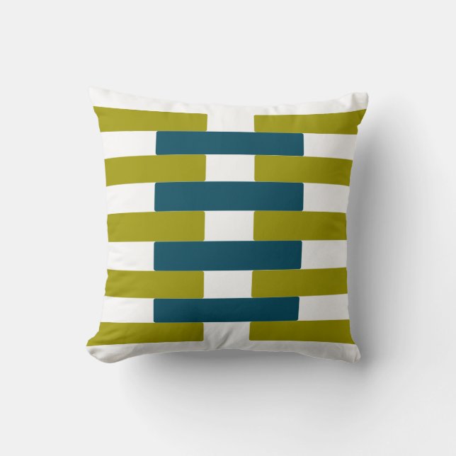 Retro Chartreuse & Aqua Bar Graphic Cushion (Front)