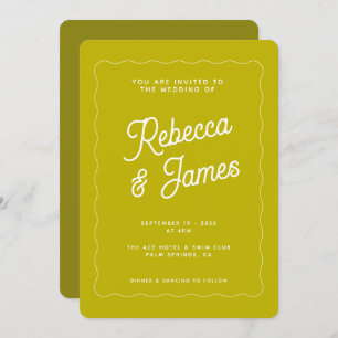 Retro Chartreuse Green Bold Wave Frame Wedding Invitation