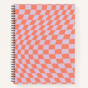 Retro Check Pattern Lilac And Orange Chequerboard Notebook