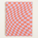 Retro Check Pattern Lilac And Orange Chequerboard Planner<br><div class="desc">Retro Chequered pattern – lilac and orange twisted check / wavy and warped chequerboard.</div>
