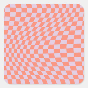 Retro Check Pattern Lilac And Orange Chequerboard Square Sticker