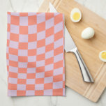 Retro Check Pattern Lilac And Orange Chequerboard Tea Towel<br><div class="desc">Retro Chequered pattern – lilac and orange twisted check / wavy and warped chequerboard.</div>