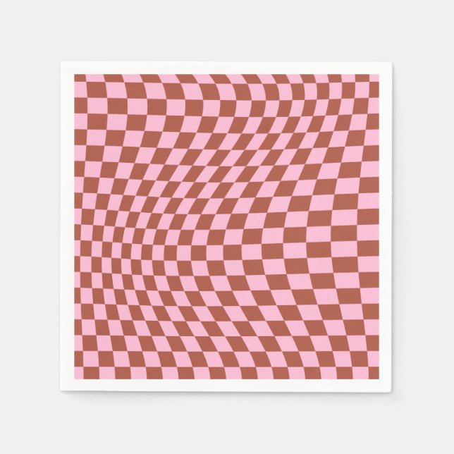Retro Check Pattern Pink And Brown Chequerboard Napkin (Front)