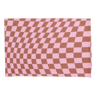 Retro Check Pattern Pink And Brown Chequerboard Pillowcase